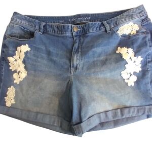 Lane Bryant Blue Denim Jean Women's Shorts with White Floral Accents Size 24